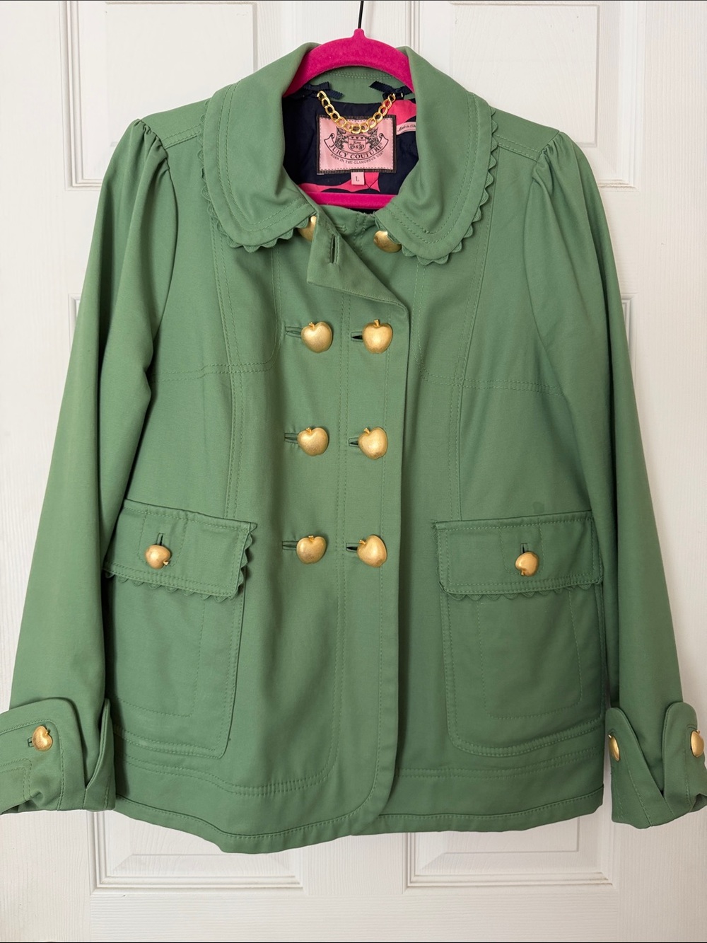 Juicy Couture Large Apple-Button Green Pea Coat